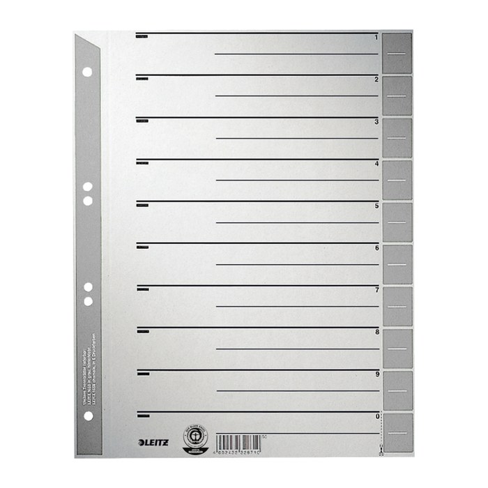 LEITZ Trennblätter 1652 DIN A4 1-0 grau, 230 g/qm, 100 St.