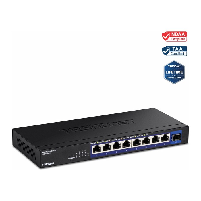 TRENDnet Switch 9-Port 2.5G Unmanaged 1x10G SFP+ WallMount