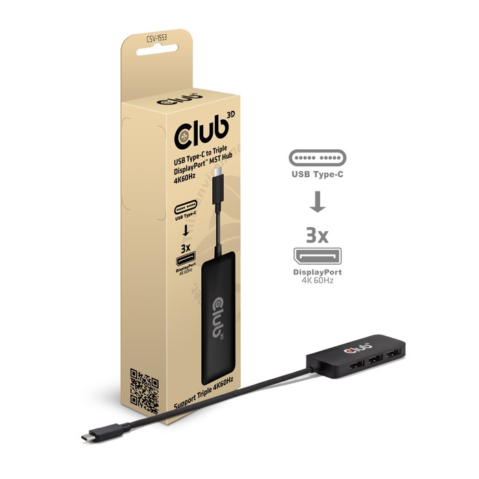 Club3D MST-Hub USB 3.2 Typ C > 3x DP 4K60Hz St/Bu retail