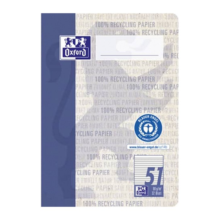 OXFORD Schulhefte Recycling Lineatur 51 liniert DIN A6 ohne Rand, 32 Blatt, 1 St.