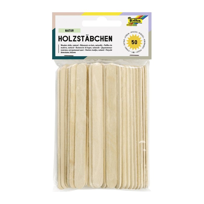 folia Bastelholz mehrfarbig Holzstäbchen, 50 St.