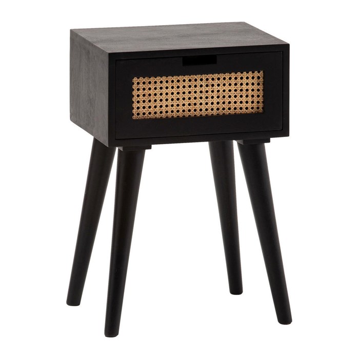WOHNLING Nachttisch rechteckig Massivholz schwarz 40,0 x 30,0 x 60,0 cm, 1 St.