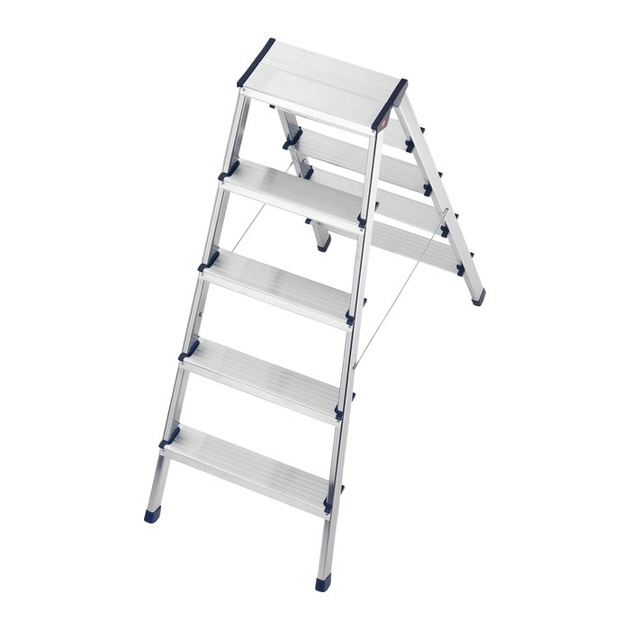Hailo Stehleiter beidseitig D60 StandardLine silber 2x 5 Stufen, H: 120,0 cm