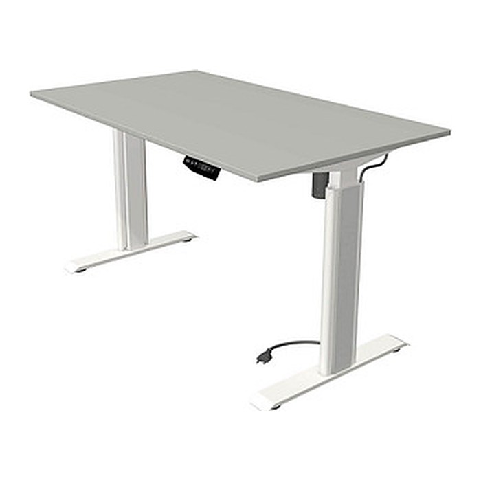 Kerkmann Move 1 advance elektrisch höhenverstellbarer Schreibtisch lichtgrau rechteckig, T-Fuß-Gestell weiß 140,0 x 80,0 cm