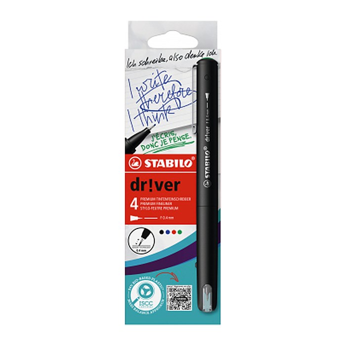 STABILO dr!ver Fineliner-Set farbsortiert 0,4 mm, 4 St.