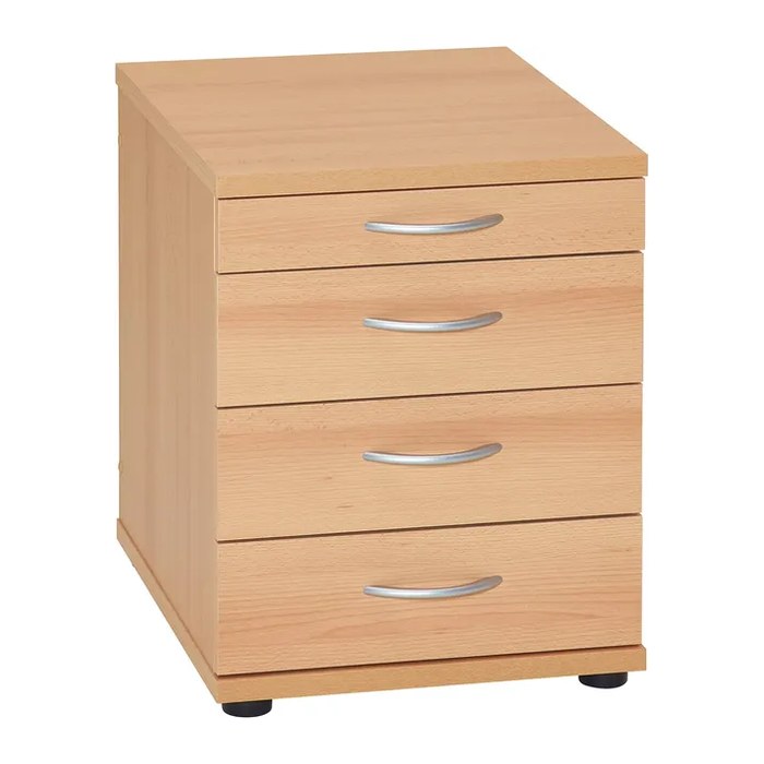 MÖBELPARTNER Standcontainer buche 4 Auszüge Kunststoff-Stangengriff silber 41,6 x 50,0 x 53,4 cm