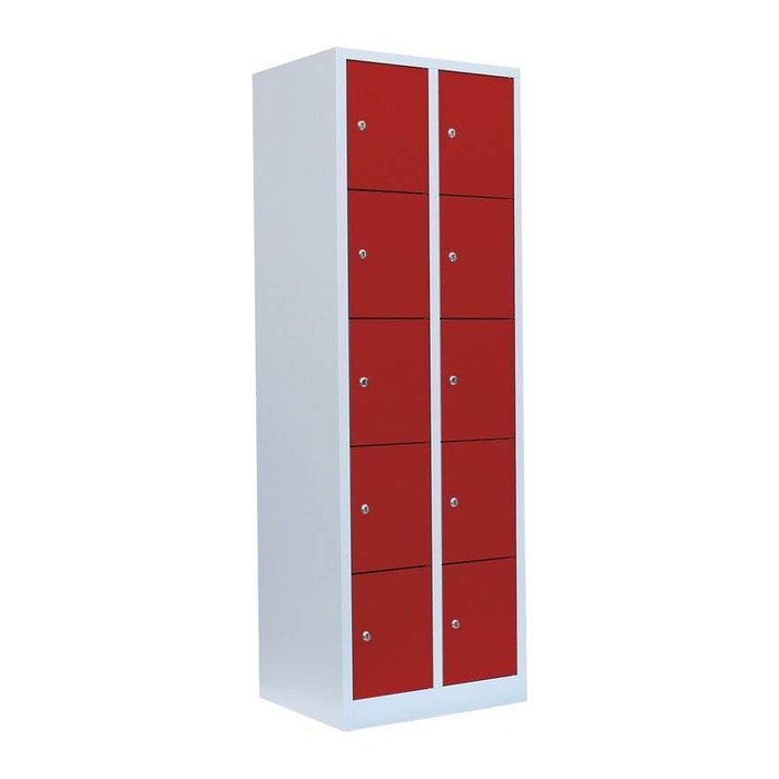 LÜLLMANN Schließfachschrank lichtgrau, feuerrot 520524, 10 Schließfächer 60,0 x 50,0 x 180,0 cm
