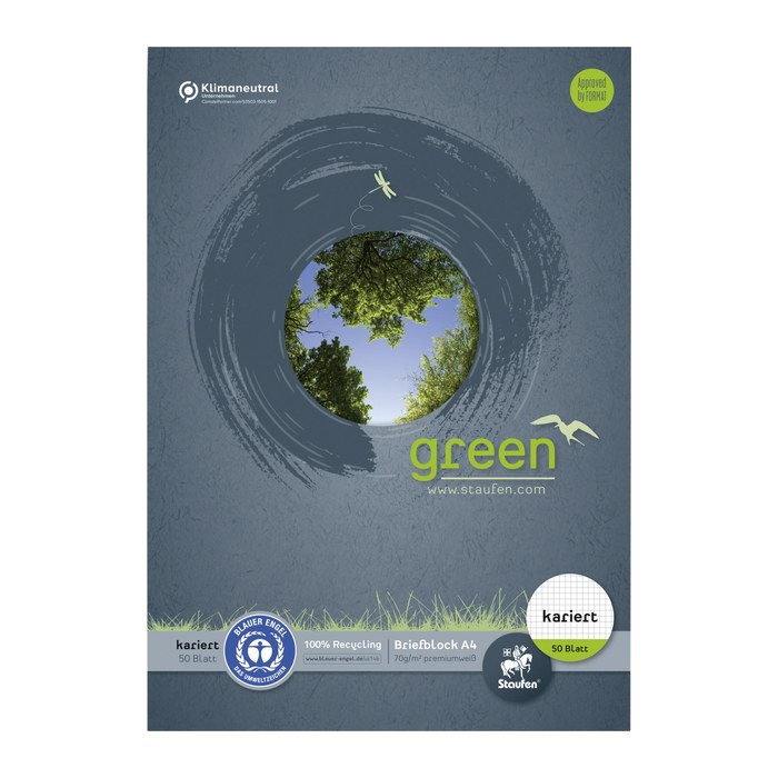 Staufen® Briefblock green DIN A4 kariert Lineatur 22, 1 Block