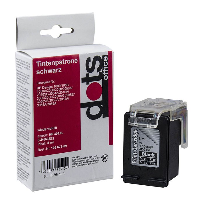 dots  schwarz Druckerpatrone kompatibel zu HP 301XL (CH563EE)