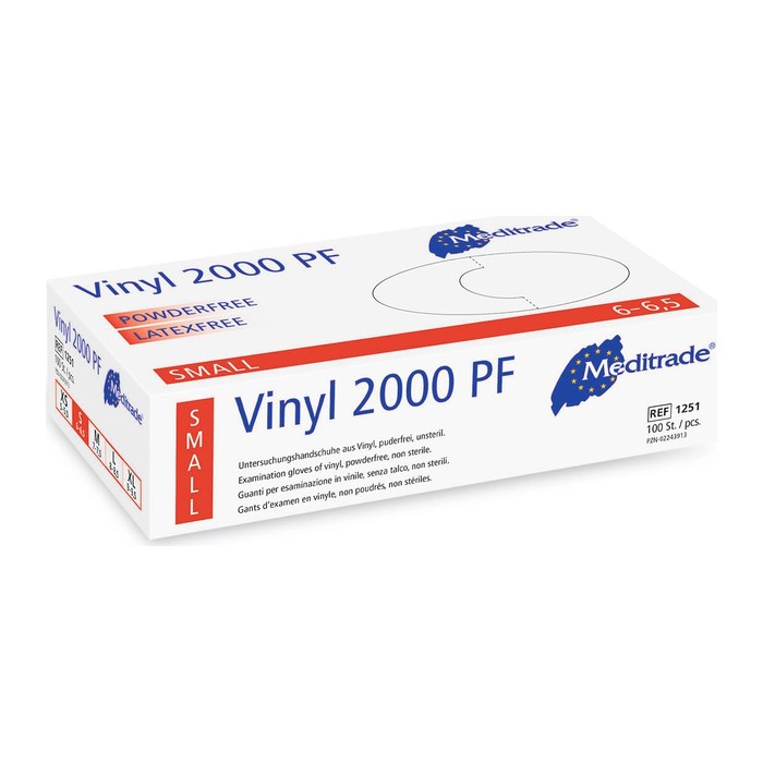 Meditrade® unisex Einmalhandschuhe Vinyl 2000 PF transparent Größe L, 100 St.