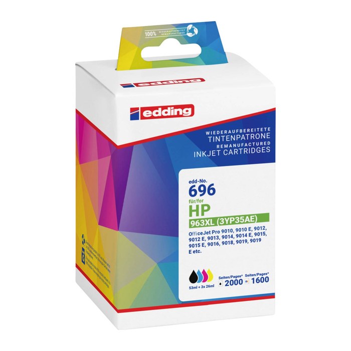 edding EDD-696 schwarz, cyan, magenta, gelb Druckerpatrone kompatibel zu HP 963XL (3YP35AE), 4er-Set