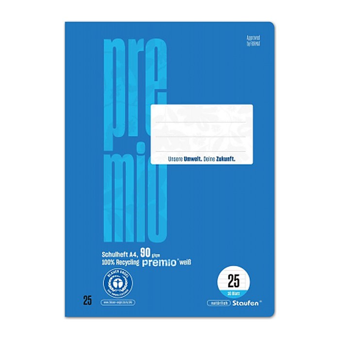 Staufen® Schulheft Premio Lineatur 25 liniert DIN A4 Außenrand, 16 Blatt, 1 St.