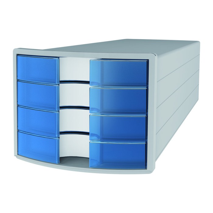 HAN Schubladenbox IMPULS blau-transparent 1012-64D, DIN A4 mit 4 Schubladen, 1 St.