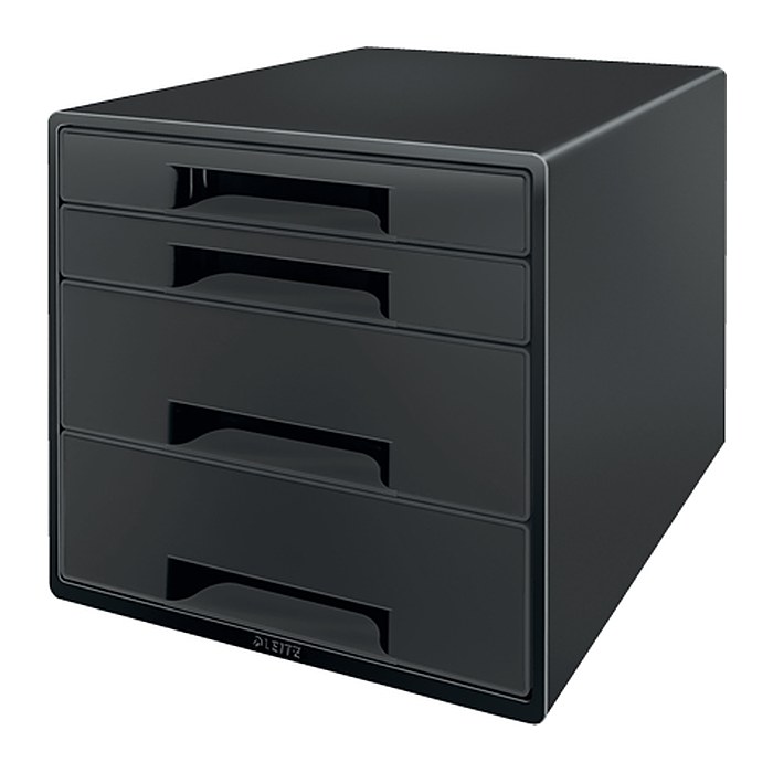 LEITZ Schubladenbox CUBE schwarz/grau 53720095, DIN A4 mit 4 Schubladen, 1 St.