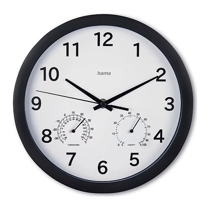 hama Wanduhr Malta weiß schwarz Kunststoff, Ø 25,0 cm