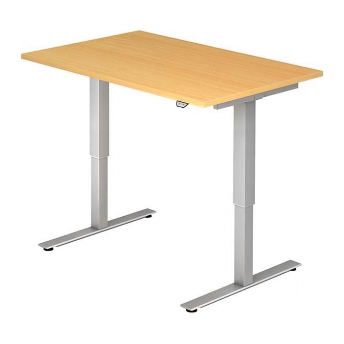 HAMMERBACHER XMST12 elektrisch höhenverstellbarer Schreibtisch buche rechteckig, T-Fuß-Gestell silber 120,0 x 80,0 cm