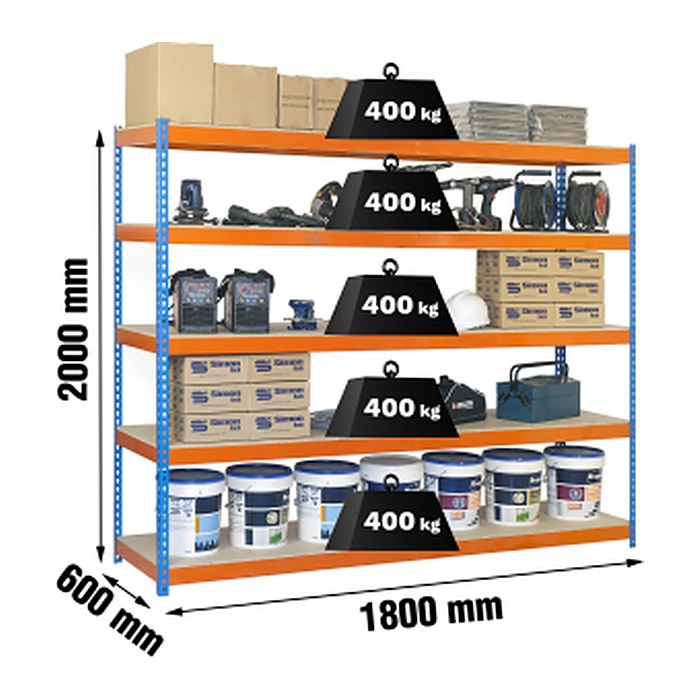 Simonrack Schwerlast-Weitspannregal SIMONFORTE CHIPBOARD 8435104950050 blau, orange 180,0 x 60,0 x 200,0 cm
