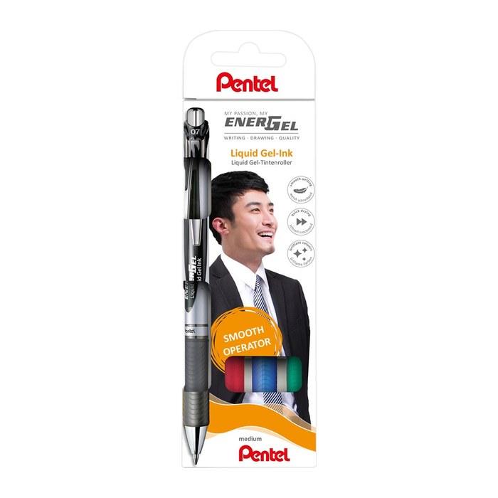 Pentel EnerGel BL77 Gelschreiber schwarz, blau, rot, grün 0,35 mm, Schreibfarbe: farbsortiert, 4 St.