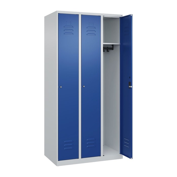 CP Spind Classic Plus lichtgrau, enzianblau 080000-30 S10029, 3 Schließfächer 90,0 x 50,0 x 185,0 cm