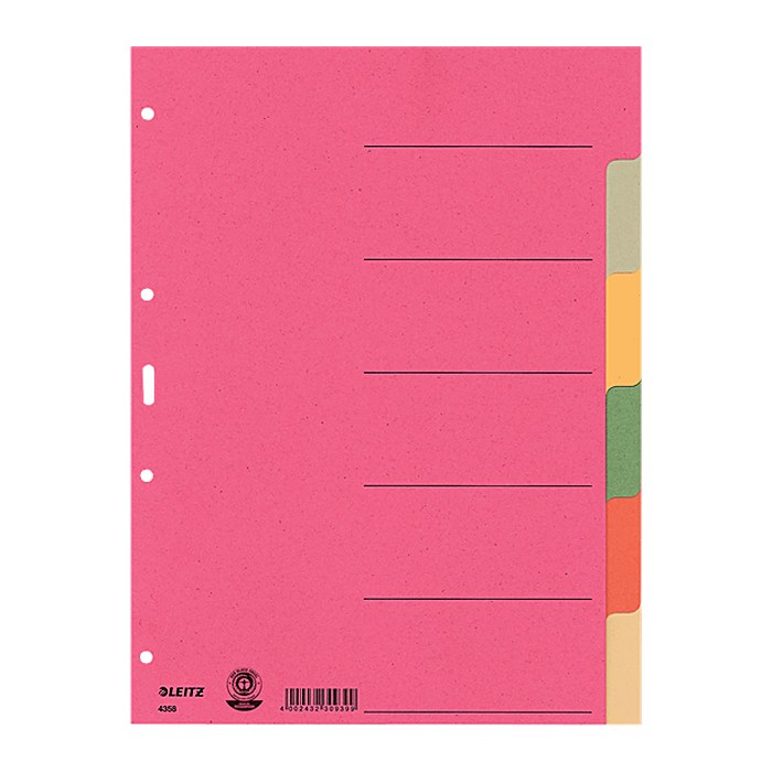 LEITZ Ordnerregister DIN A4 Vollformat blanko farbig 6-teilig, 1 Satz