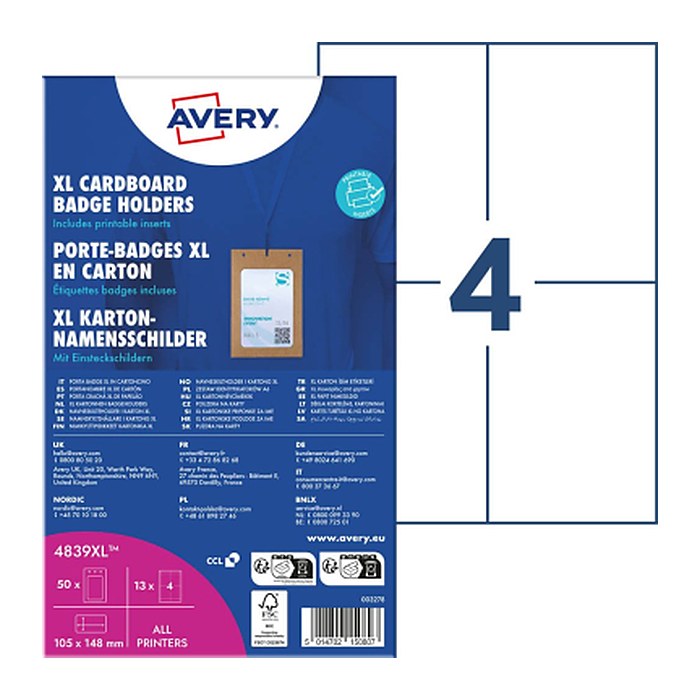 AVERY Zweckform XL Karton Namensschilder 14,8 x 10,5 cm, 13 Blatt