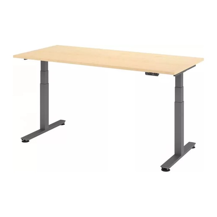 HAMMERBACHER XDSM19 elektrisch höhenverstellbarer Schreibtisch ahorn rechteckig, T-Fuß-Gestell grau 180,0 x 80,0 cm
