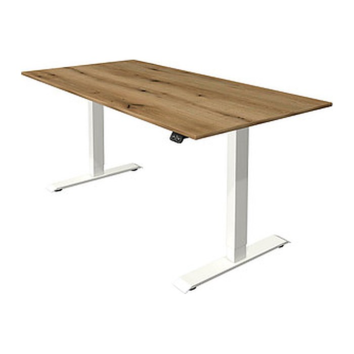 Kerkmann Move 1 elektrisch höhenverstellbarer Schreibtisch eiche rechteckig, T-Fuß-Gestell weiß 160,0 x 80,0 cm