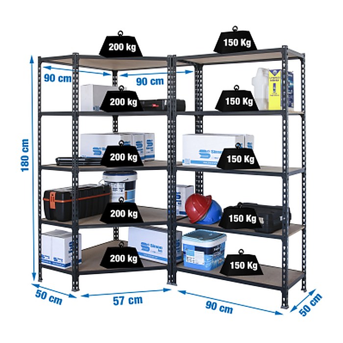 Simonrack Schwerlast-Weitspannregal MADERCLICK 8425437135347 anthrazit 180,0 x 50,0 x 180,0 cm