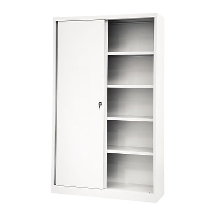 BISLEY Schiebetürenschrank ECO, SD12194S696 verkehrsweiß 4 Fachböden 120,0 x 43,0 x 198,0 cm