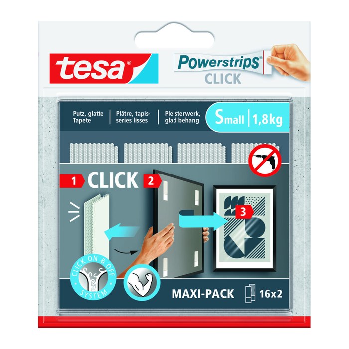 tesa Powerstrips SMALL Click Klebestreifen für max. 1,8 kg, 2,0 x 6,0 cm, 4 St.