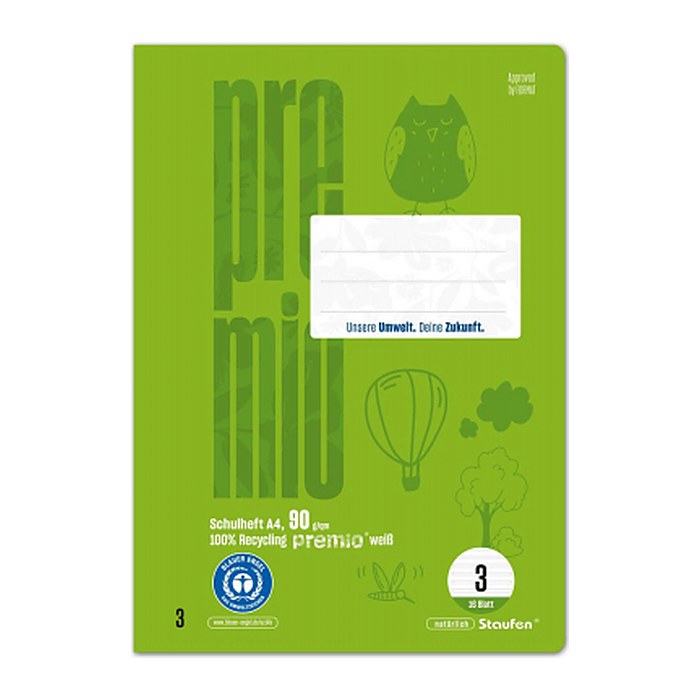 Staufen® Schulheft Premio Lineatur 3 liniert DIN A4 ohne Rand, 16 Blatt, 1 St.