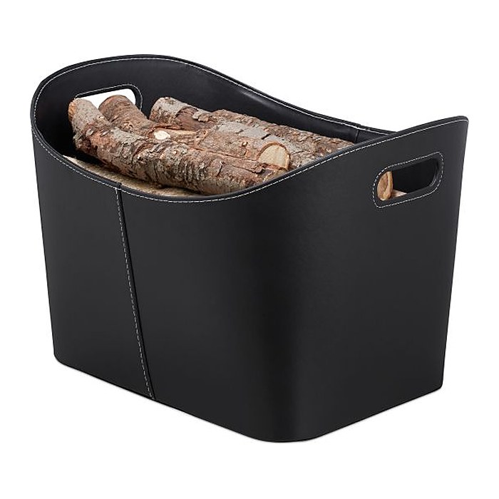 relaxdays Kunstleder L Kaminholzkorb 17,0 l schwarz 39,5 x 38,0 x 31,5 cm, 1 St.
