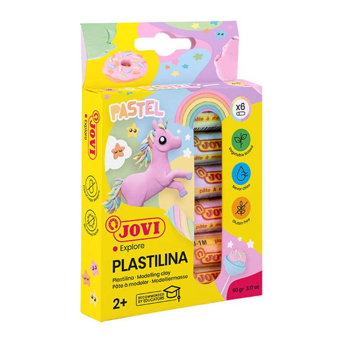 JOVI Knete PLASTILINA farbsortiert, 6 Farben je 15,0 g