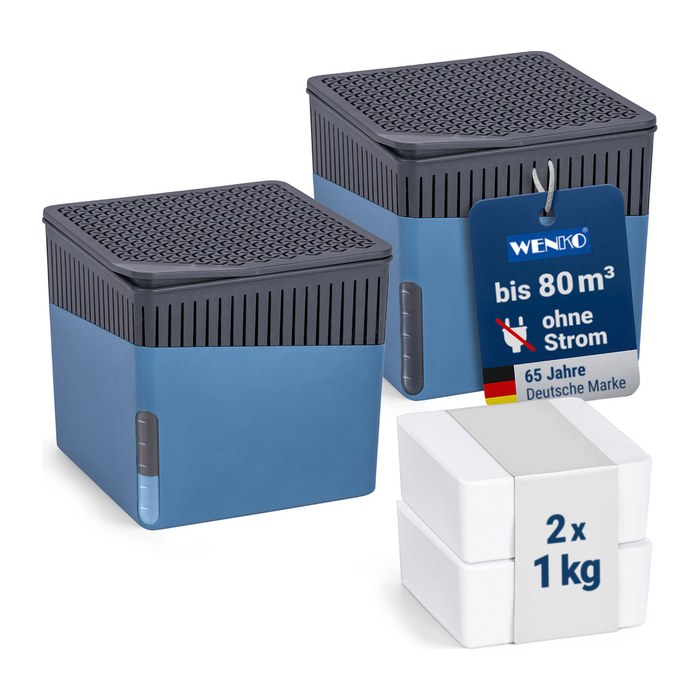 WENKO Cube Raumentfeuchter blau, 2x 1,0 kg