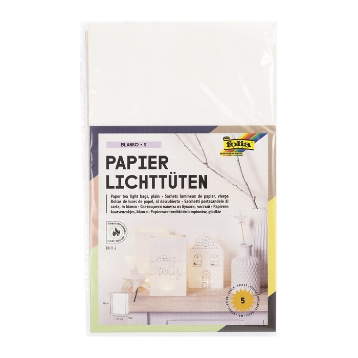 folia Papiertüten für Tischlichter ohne Motiv weiß 5 St.