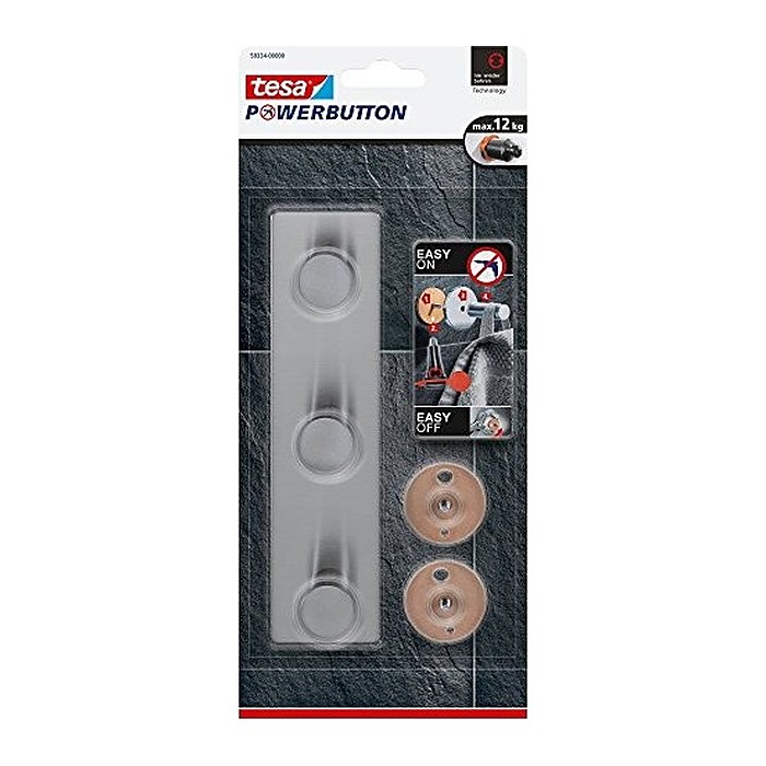 tesa Handtuchhaken Powerbutton Classic Hakenleiste silber, 1 St.