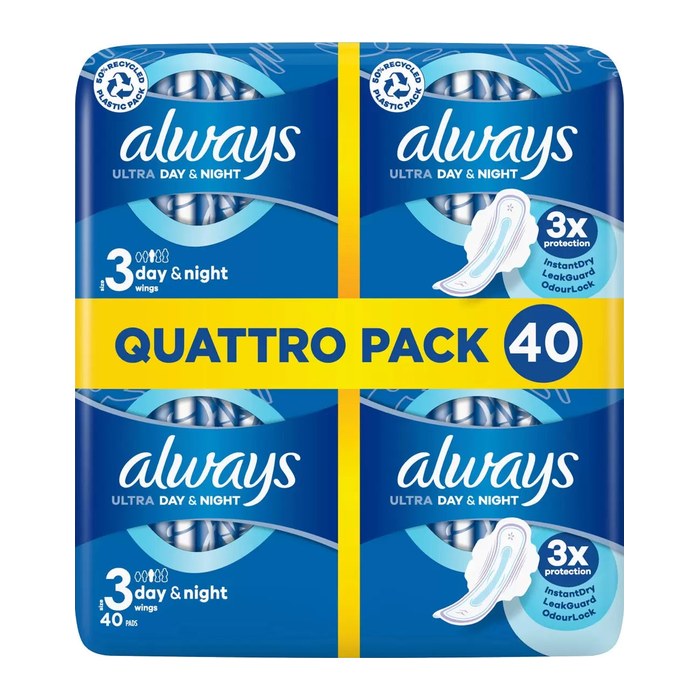 always Binden Ultra Day Long Plus mit Flügeln für sehr starke Tage, 40 St.
