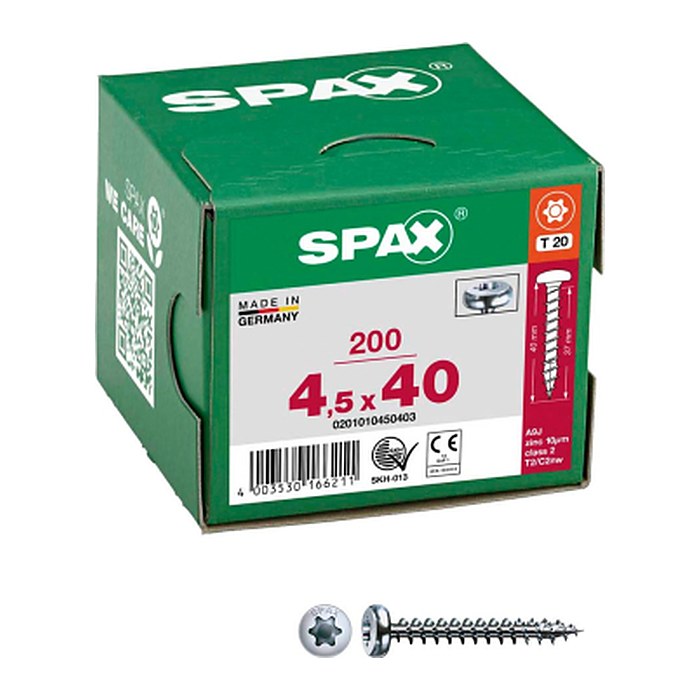 SPAX® Universalschrauben T20 Halbrundkopf WIROX 0201010450403 4,5 mm x 40 mm, 200 St.