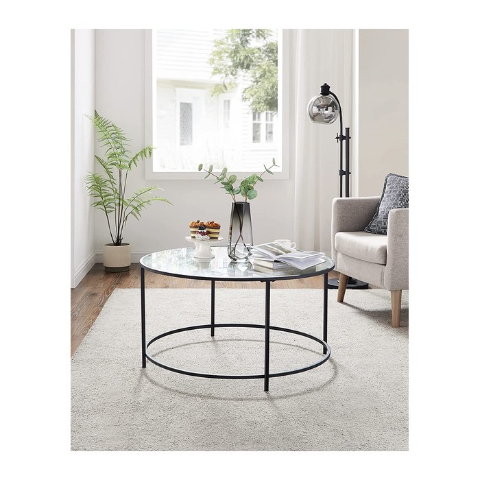 VASAGLE Couchtisch rund Glas schwarz 84,0 x 84,0 x 45,5 cm, 1 St.