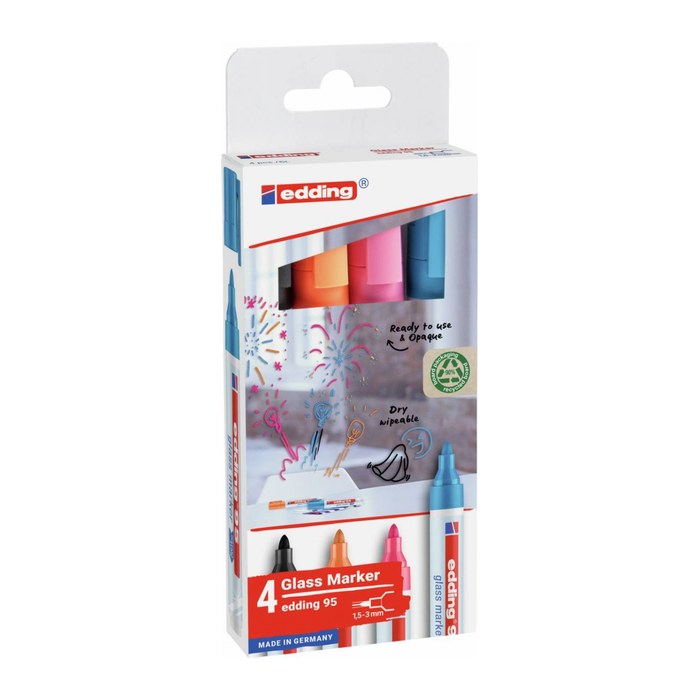 edding 95 Glasboardmarker farbsortiert 1,0 - 5,0 mm, 4 St.