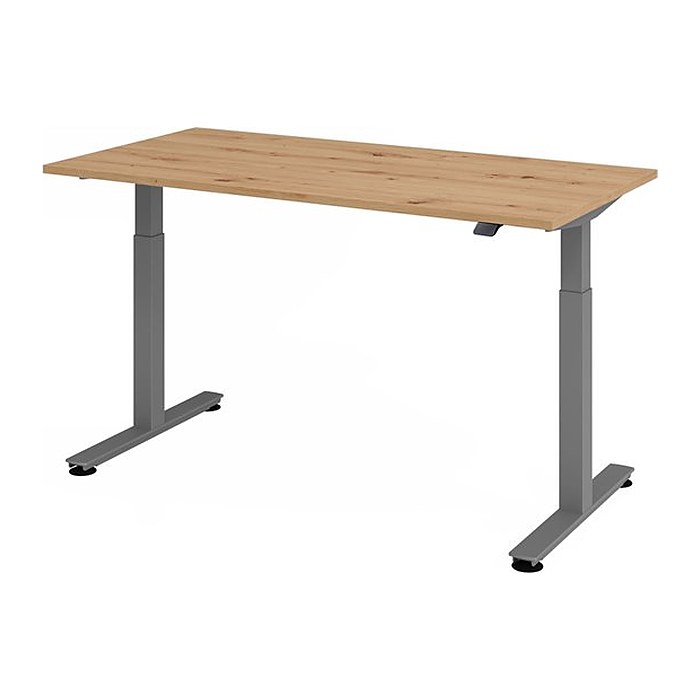 HAMMERBACHER VXMST16 elektrisch höhenverstellbarer Schreibtisch asteiche rechteckig, T-Fuß-Gestell grau 160,0 x 80,0 cm