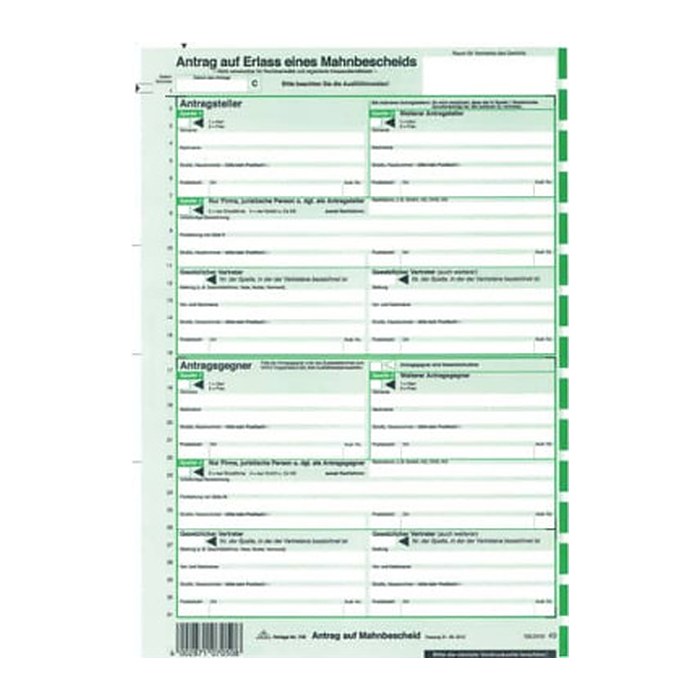 RNK-Verlag Mahnbescheid für maschinelle Bearbeitung Formulare 705L/10, 10 St.