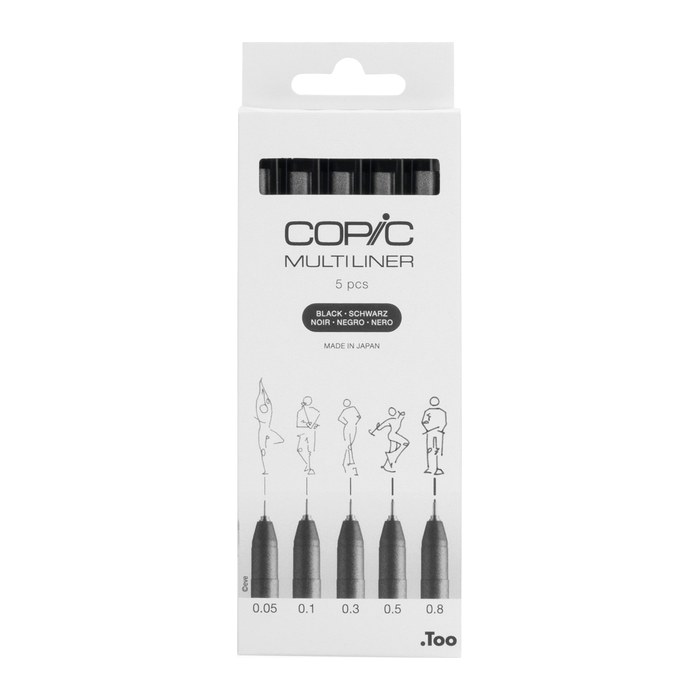 COPIC® Multiliner Fineliner schwarz 0,05 + 0,1 + 0,3 + 0,5 + 0,8 mm, 5 St.