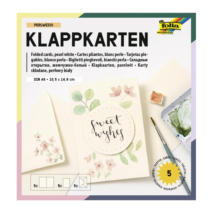folia Faltkarten mit Briefumschlägen 150501 perlweiß DIN A6, 5 St.