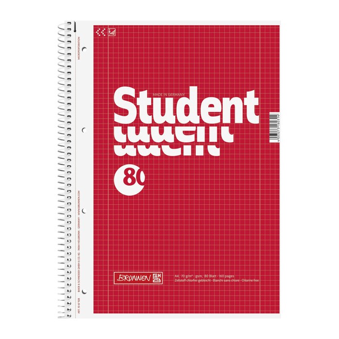 BRUNNEN Collegeblock Student Lineatur 28 kariert DIN A4 Innen- und Außenrand, 1 St.
