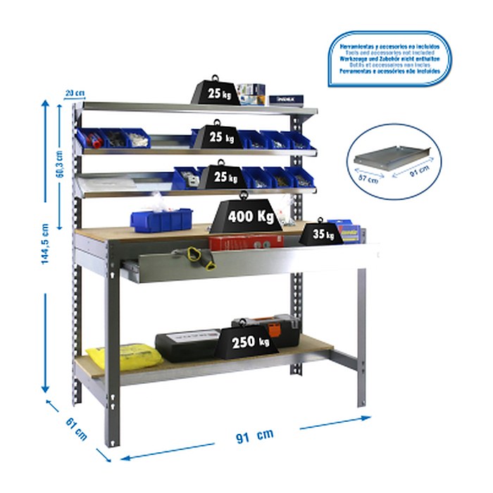 Simonrack Werkbank SIMONWORK BT1 BOX 900 grau 1 Schublade 91,0 x 61,0 x 144,5 cm