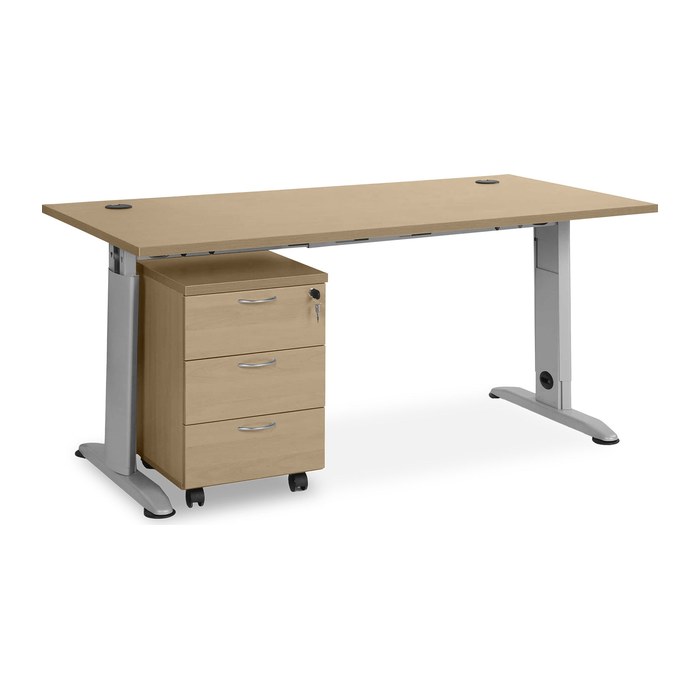 Set: T-Fuß Schreibtisch mit Holz-Rollcontainer (3 Schübe) (1200 x 800 mm, Platte Ahorn)