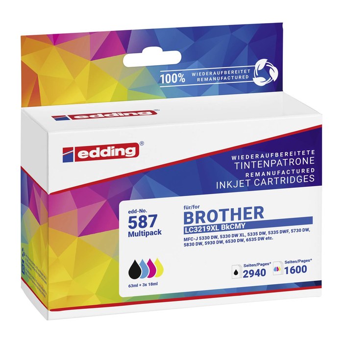 edding EDD-587 schwarz, cyan, magenta, gelb Druckerpatronen kompatibel zu brother LC-3219XLBK/C/M/Y, 4er-Set