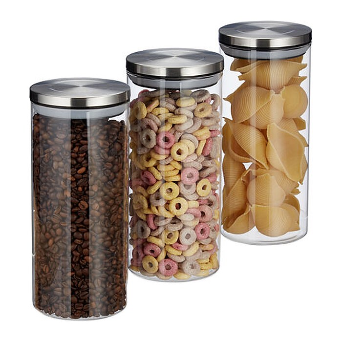 relaxdays Vorratsdosen 22,0 cm hoch transparent 1,3 l, 3 St.
