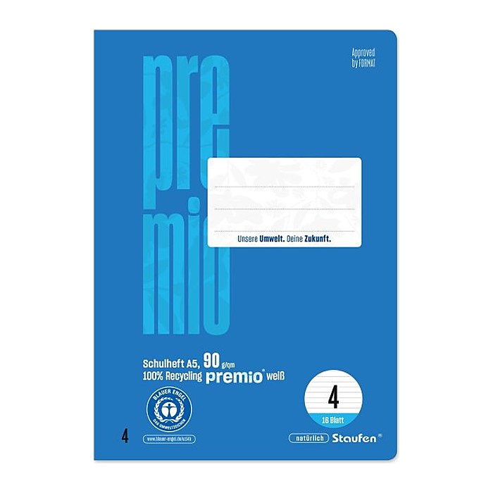 Staufen® Schulheft Premio Lineatur 4 liniert DIN A5 ohne Rand, 16 Blatt, 1 St.